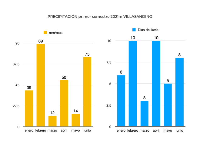 Gráfico de barras de las precipitación y días de lluvia mensuales